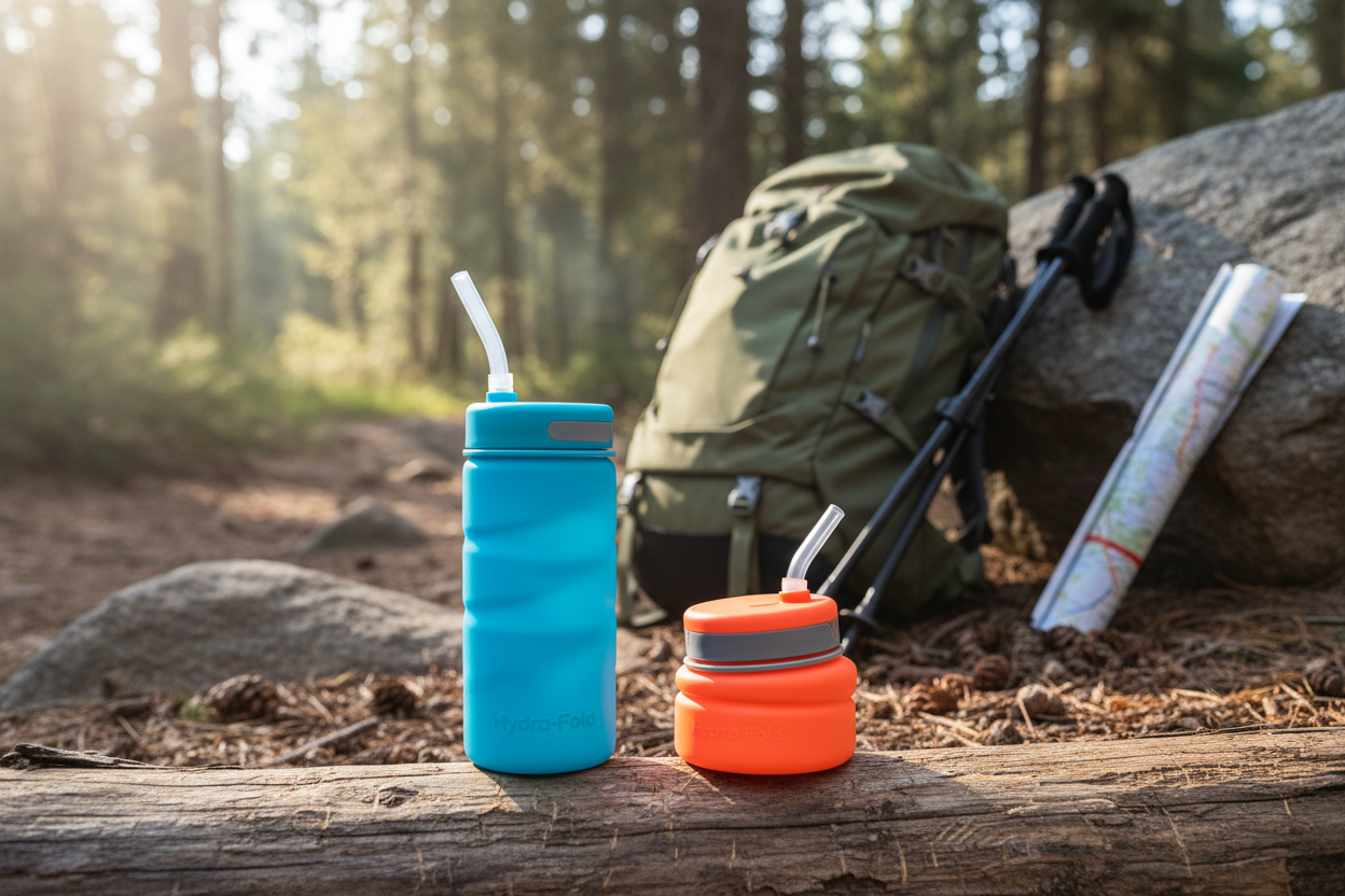 Collapsible Silicone Water Bottle with Straw - 600ml